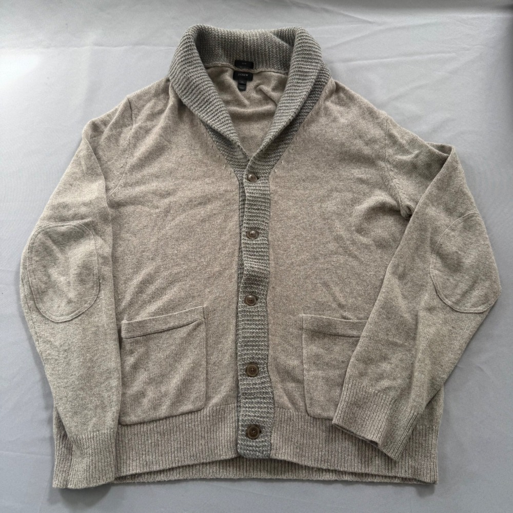 J.Crew Shawl Collar Cardigan Mens XL Slim Merino Alpaca Blend Elbow Patch Preppy